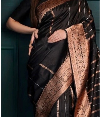 Generic Women's Silk Printed Saree With Unstitched Blouse 5.5Mtr (Black) Generic Women's Silk Printed Saree With Unstitched Blouse 5.5Mtr (Black)
