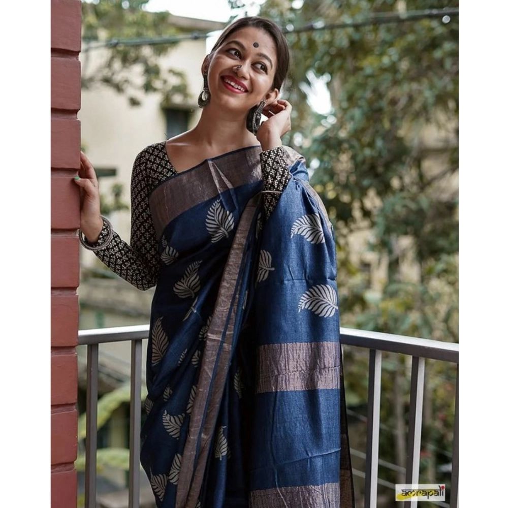 Generic Women's Silk Printed Saree With Unstitched Blouse 5.5Mtr (Navy Blue) Generic Women's Silk Printed Saree With Unstitched Blouse 5.5Mtr (Navy Blue)