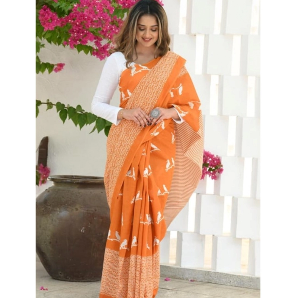 Generic Women's Silk Printed Saree With Unstitched Blouse 5.5Mtr (Orange) Generic Women's Silk Printed Saree With Unstitched Blouse 5.5Mtr (Orange)