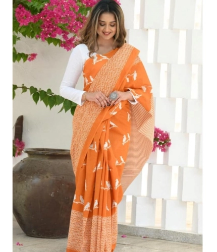 Generic Women's Silk Printed Saree With Unstitched Blouse 5.5Mtr (Orange) Generic Women's Silk Printed Saree With Unstitched Blouse 5.5Mtr (Orange)