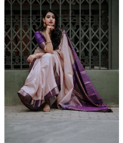 Generic Women's Silk Printed Saree With Unstitched Blouse 5.5Mtr (Purple)