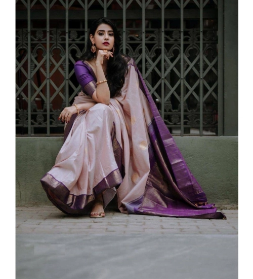 Generic Women's Silk Printed Saree With Unstitched Blouse 5.5Mtr (Purple)