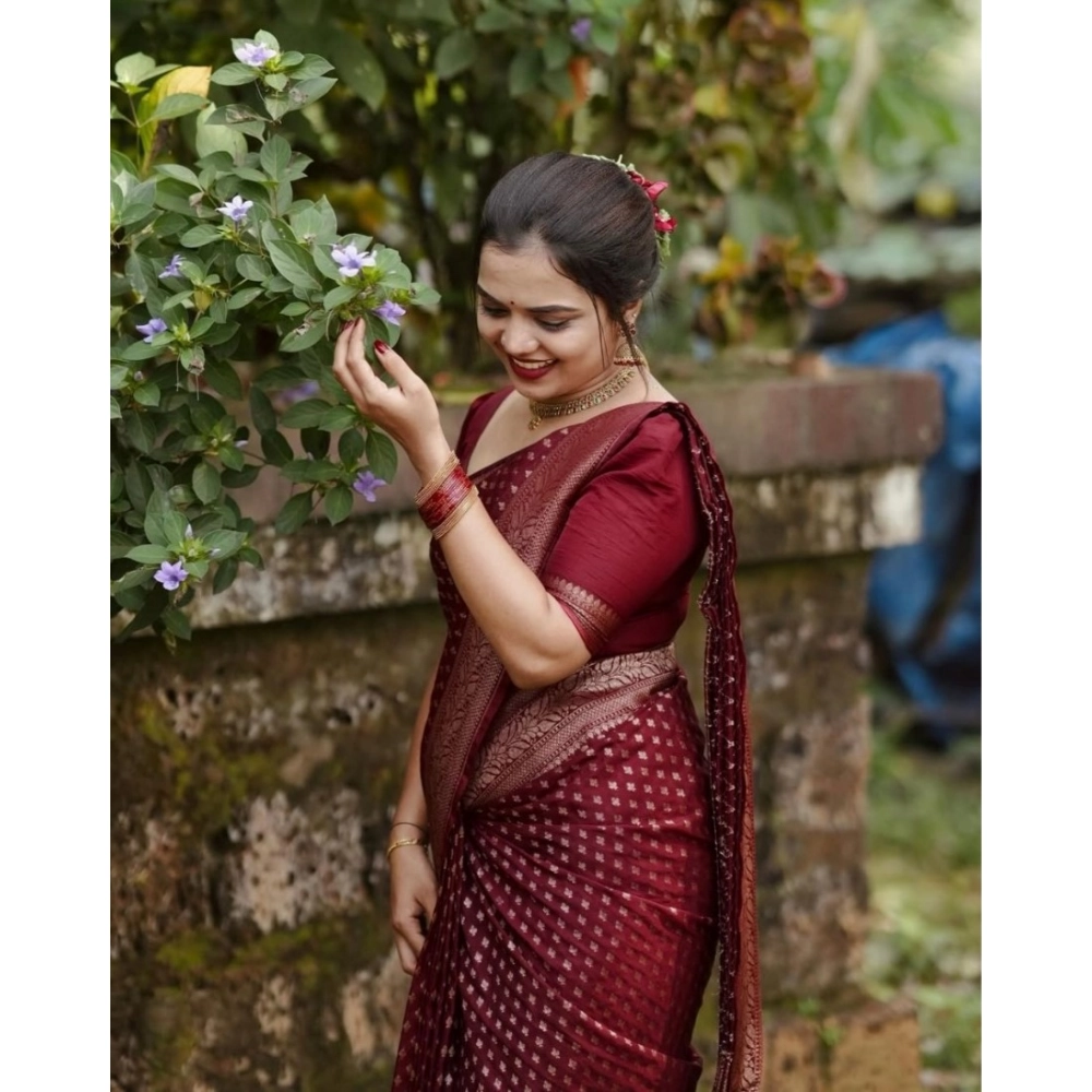 Generic Women's Silk Printed Saree With Unstitched Blouse 5.5Mtr (Maroon) Generic Women's Silk Printed Saree With Unstitched Blouse 5.5Mtr (Maroon)