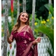 Generic Women's Silk Printed Saree With Unstitched Blouse 5.5Mtr (Wine)