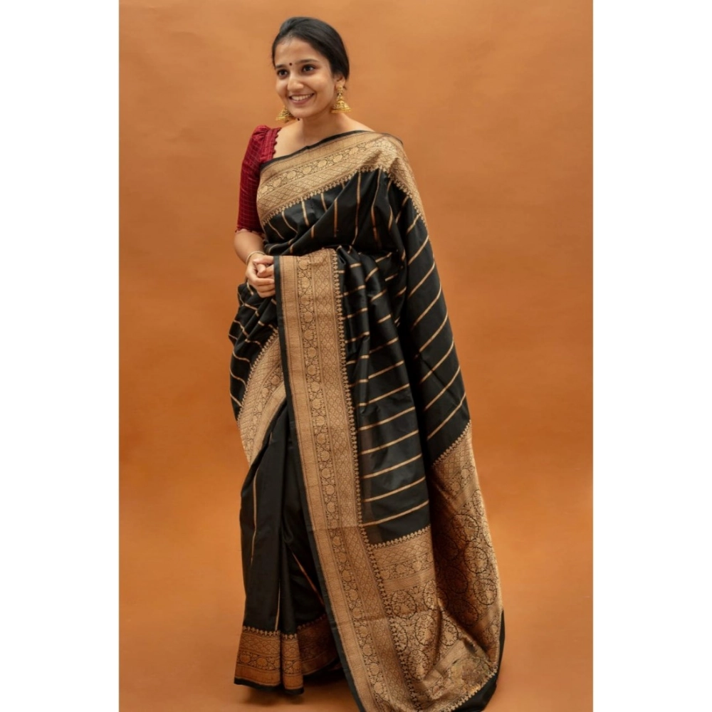 Generic Women's Silk Printed Saree With Unstitched Blouse 5.5Mtr (Black) Generic Women's Silk Printed Saree With Unstitched Blouse 5.5Mtr (Black)