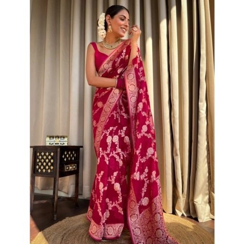 Women's Silk Printed Saree With Unstitched Blouse 5.5Mtr (Pink) Women's Silk Printed Saree With Unstitched Blouse 5.5Mtr (Pink)