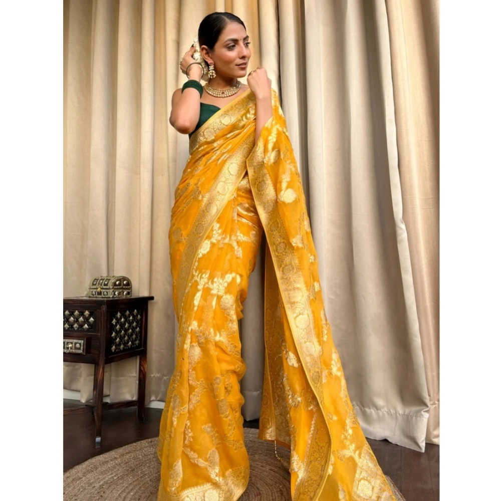 Generic Women's Silk Printed Saree With Unstitched Blouse 5.5Mtr (Gold Yellow) Generic Women's Silk Printed Saree With Unstitched Blouse 5.5Mtr (Gold Yellow)