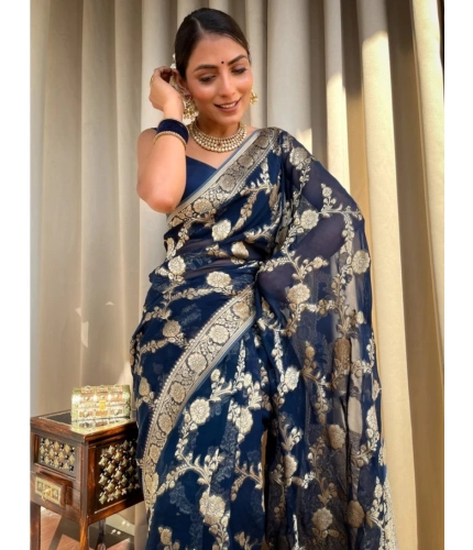 Generic Women's Silk Printed Saree With Unstitched Blouse 5.5Mtr (Dark Blue) Generic Women's Silk Printed Saree With Unstitched Blouse 5.5Mtr (Dark Blue)