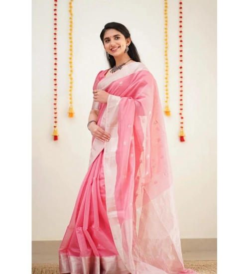 Generic Women's Cotton  Printed Saree With Unstitched Blouse 5.5Mtr (Pink)