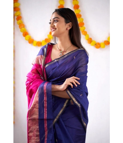 Generic Women's Cotton Printed Saree With Unstitched Blouse 5.5Mtr (Blue) Generic Women's Cotton Printed Saree With Unstitched Blouse 5.5Mtr (Blue)