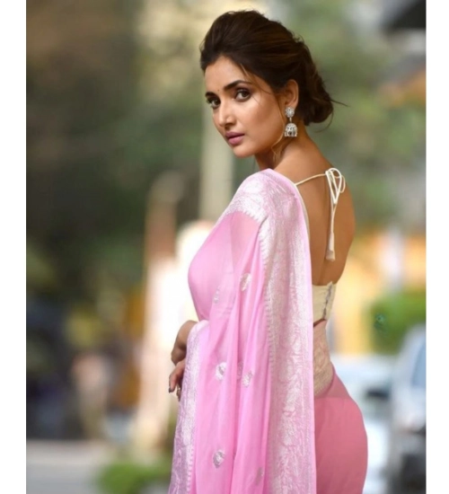 Generic Women's Cotton  Printed Saree With Unstitched Blouse 5.5Mtr (Pink)