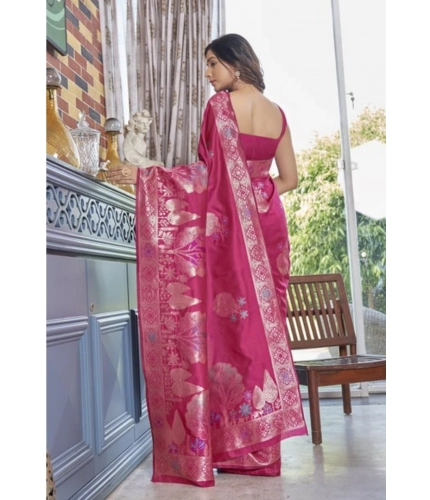Generic Women's Silk Printed Saree With Unstitched Blouse 5.5Mtr (Rani Pink)