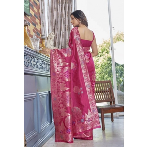 Women's Silk Printed Saree With Unstitched Blouse 5.5Mtr (Rani Pink) Women's Silk Printed Saree With Unstitched Blouse 5.5Mtr (Rani Pink)