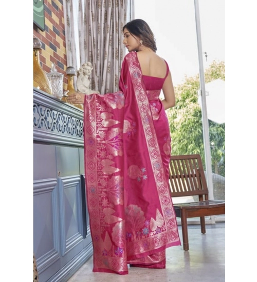 Generic Women's Silk Printed Saree With Unstitched Blouse 5.5Mtr (Rani Pink)