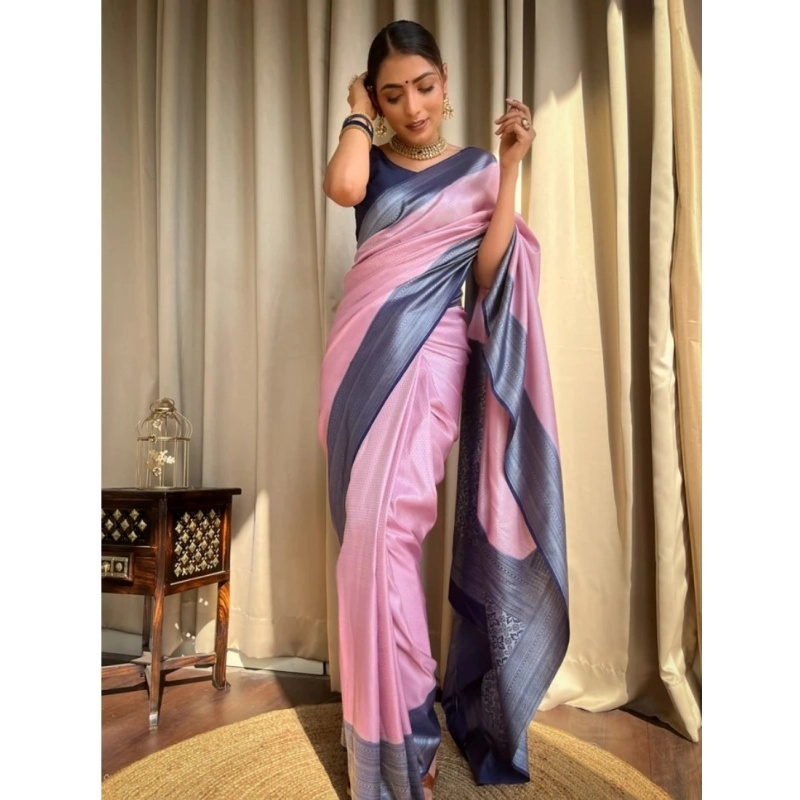 Women's Silk Printed Saree With Unstitched Blouse 5.5Mtr (Pink)