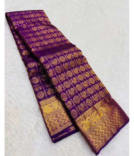 Generic Women's Silk Printed Saree With Unstitched Blouse 5.5Mtr (Purple) Generic Women's Silk Printed Saree With Unstitched Blouse 5.5Mtr (Purple)