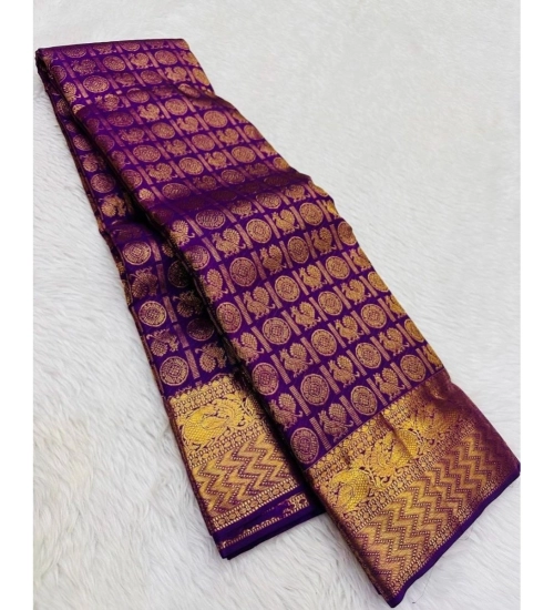 Generic Women's Silk Printed Saree With Unstitched Blouse 5.5Mtr (Purple)