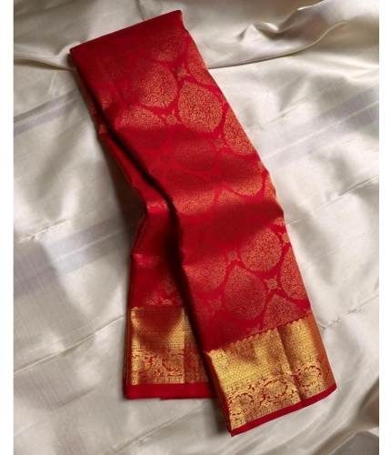 Generic Women's Silk Printed Saree With Unstitched Blouse 5.5Mtr (Red)