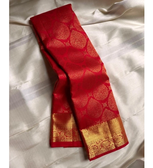 Generic Women's Silk Printed Saree With Unstitched Blouse 5.5Mtr (Red)