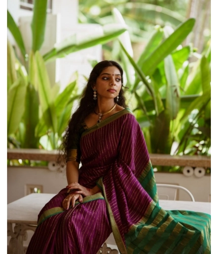 Generic Women's Silk Printed Saree With Unstitched Blouse 5.5Mtr (Wine)