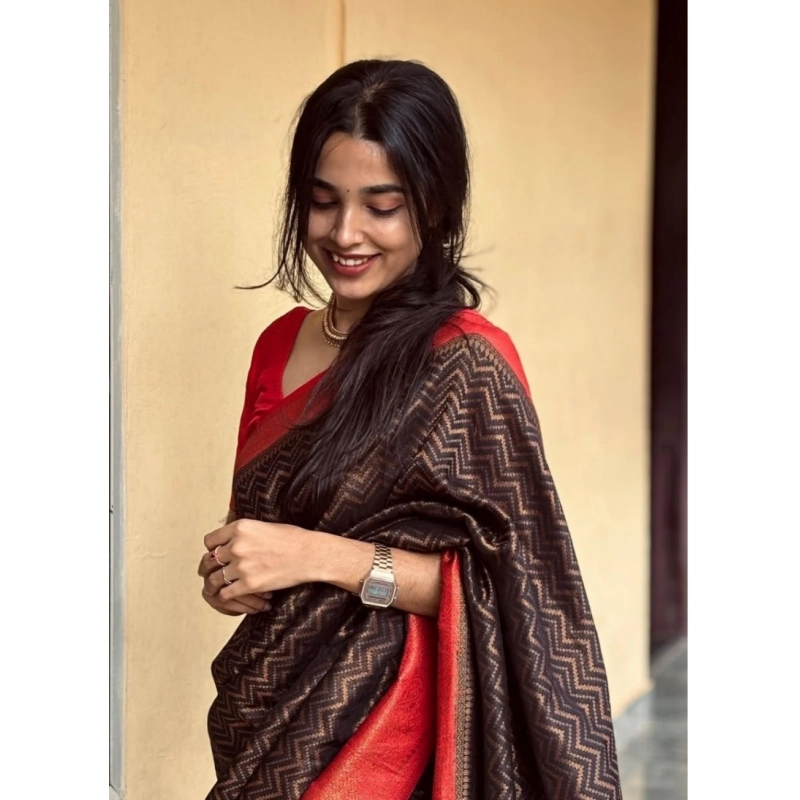 Women's Silk Printed Saree With Unstitched Blouse 5.5Mtr (Brown) Women's Silk Printed Saree With Unstitched Blouse 5.5Mtr (Brown)