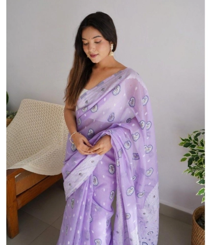 Generic Women's Cotton Printed Saree With Unstitched Blouse 5.5Mtr (Lavender) Generic Women's Cotton Printed Saree With Unstitched Blouse 5.5Mtr (Lavender)