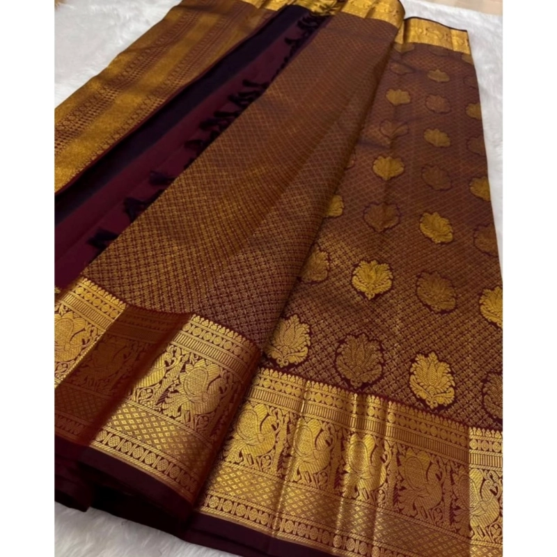Women's Silk Printed Saree With Unstitched Blouse 5.5Mtr (Maroon)