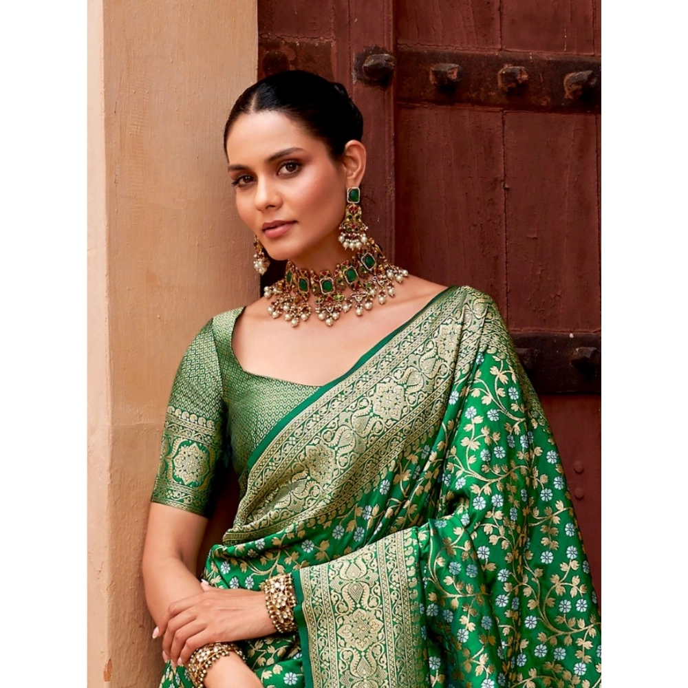 Generic Women's Silk Printed Saree With Unstitched Blouse 5.5Mtr (Green) Generic Women's Silk Printed Saree With Unstitched Blouse 5.5Mtr (Green)