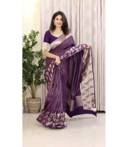 Generic Women's Silk Printed Saree With Unstitched Blouse 5.5Mtr (Purple) Generic Women's Silk Printed Saree With Unstitched Blouse 5.5Mtr (Purple)