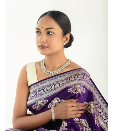 Generic Women's Silk Printed Saree With Unstitched Blouse 5.5Mtr (Purple) Generic Women's Silk Printed Saree With Unstitched Blouse 5.5Mtr (Purple)