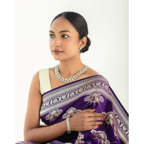 Women's Silk Printed Saree With Unstitched Blouse 5.5Mtr (Purple) Women's Silk Printed Saree With Unstitched Blouse 5.5Mtr (Purple)