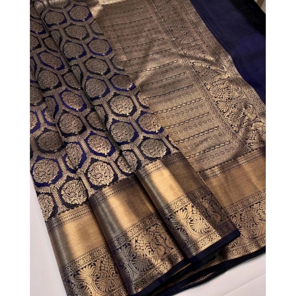 Generic Women's Silk Printed Saree With Unstitched Blouse 5.5Mtr (Navy Blue) Generic Women's Silk Printed Saree With Unstitched Blouse 5.5Mtr (Navy Blue)