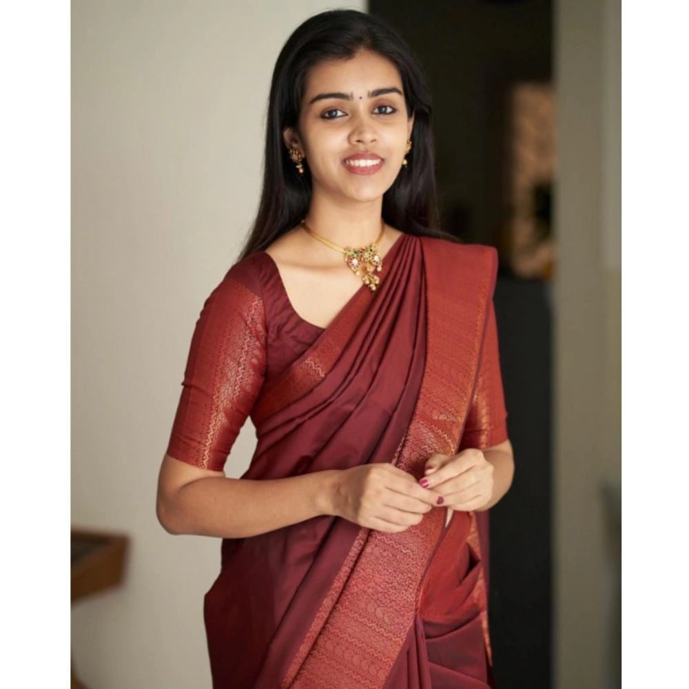 Generic Women's Silk Printed Saree With Unstitched Blouse 5.5Mtr (Maroon) Generic Women's Silk Printed Saree With Unstitched Blouse 5.5Mtr (Maroon)