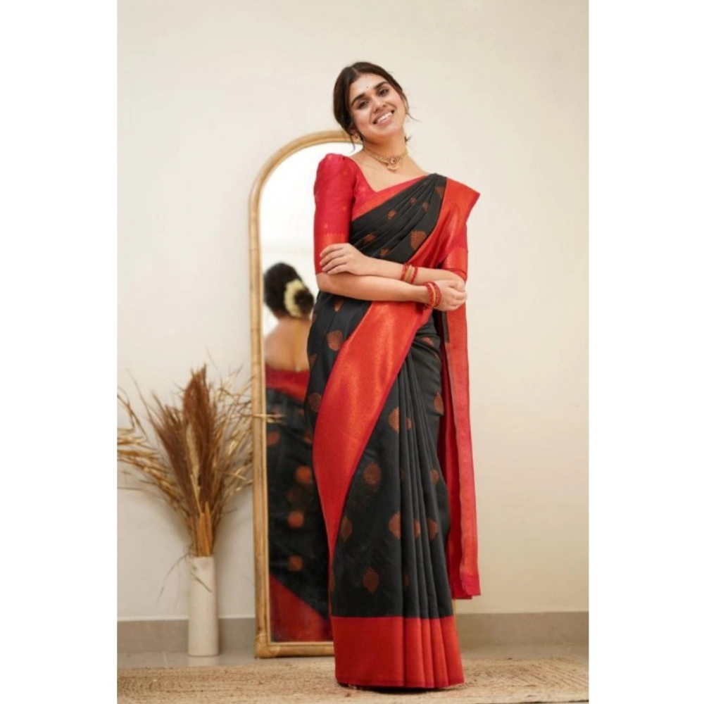 Generic Women's Silk Printed Saree With Unstitched Blouse 5.5Mtr (Black) Generic Women's Silk Printed Saree With Unstitched Blouse 5.5Mtr (Black)