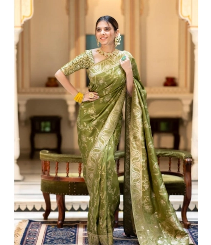Generic Women's Silk Printed Saree With Unstitched Blouse 5.5Mtr (Olive Green) Generic Women's Silk Printed Saree With Unstitched Blouse 5.5Mtr (Olive Green)