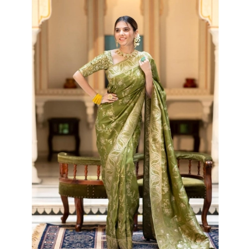 Women's Silk Printed Saree With Unstitched Blouse 5.5Mtr (Olive Green) Women's Silk Printed Saree With Unstitched Blouse 5.5Mtr (Olive Green)