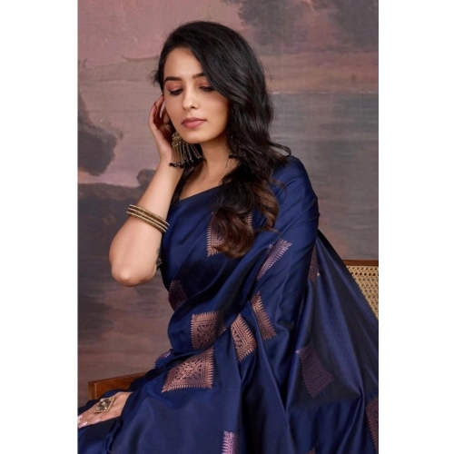 Women's Silk Printed Saree With Unstitched Blouse 5.5Mtr (Navy Blue) Women's Silk Printed Saree With Unstitched Blouse 5.5Mtr (Navy Blue)