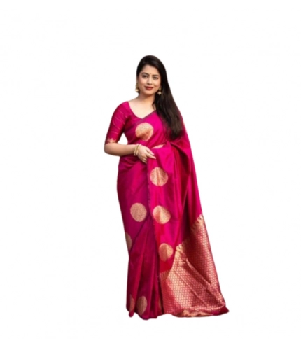 Generic Women's Silk Printed Saree With Unstitched Blouse 5.5Mtr (Pink)