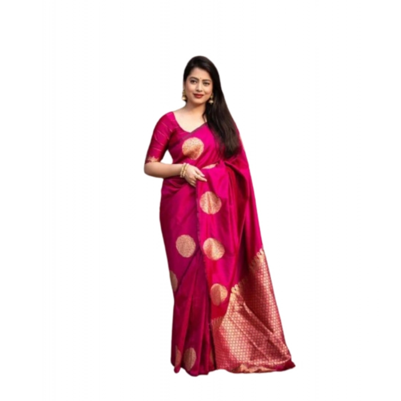 Women's Silk Printed Saree With Unstitched Blouse 5.5Mtr (Pink) Women's Silk Printed Saree With Unstitched Blouse 5.5Mtr (Pink)
