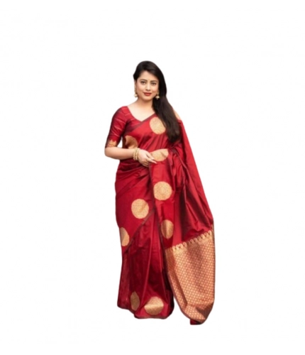 Generic Women's Silk Printed Saree With Unstitched Blouse 5.5Mtr (Red)