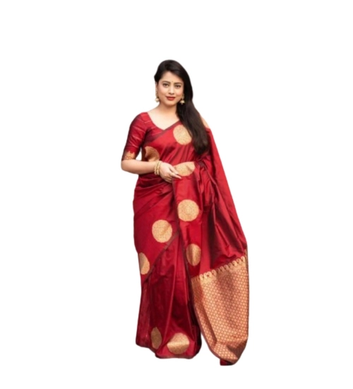 Generic Women's Silk Printed Saree With Unstitched Blouse 5.5Mtr (Red)