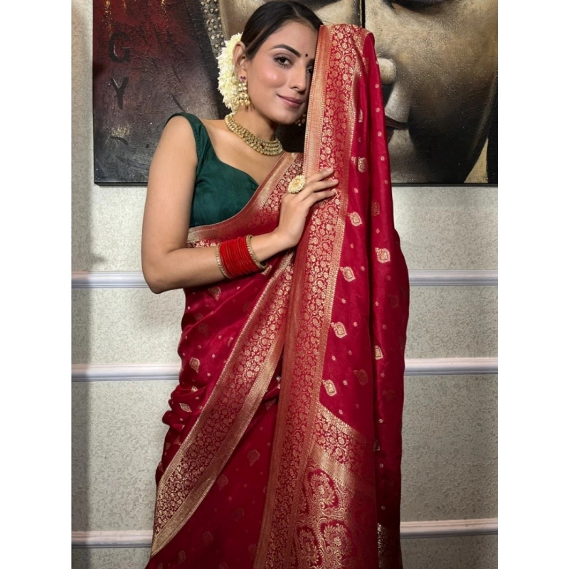 Women's Silk Printed Saree With Unstitched Blouse 5.5Mtr (Red) Women's Silk Printed Saree With Unstitched Blouse 5.5Mtr (Red)