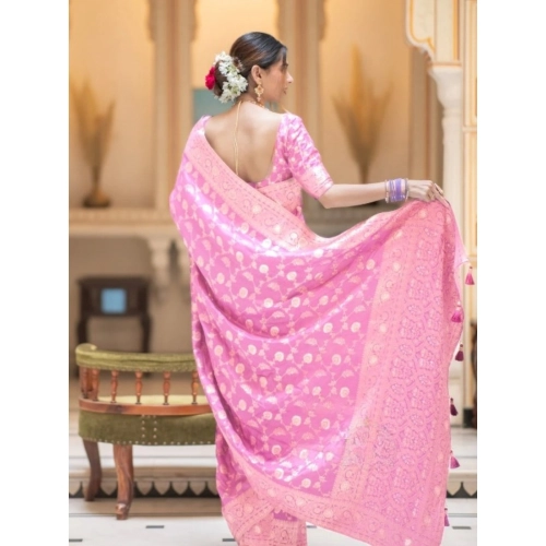 Women's Silk Printed Saree With Unstitched Blouse 5.5Mtr (Pink) Women's Silk Printed Saree With Unstitched Blouse 5.5Mtr (Pink)