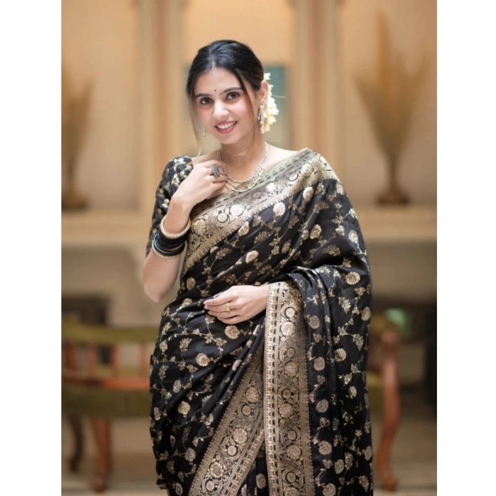 Generic Women's Silk Printed Saree With Unstitched Blouse 5.5Mtr (Black) Generic Women's Silk Printed Saree With Unstitched Blouse 5.5Mtr (Black)