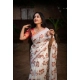 Generic Women's Silk Printed Saree With Unstitched Blouse 5.5Mtr (White-Orange)