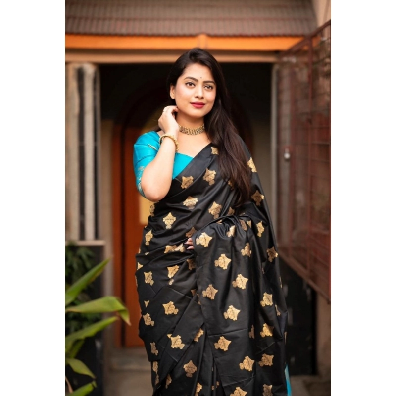Women's Silk Printed Saree With Unstitched Blouse 5.5Mtr (Sky Blue)
