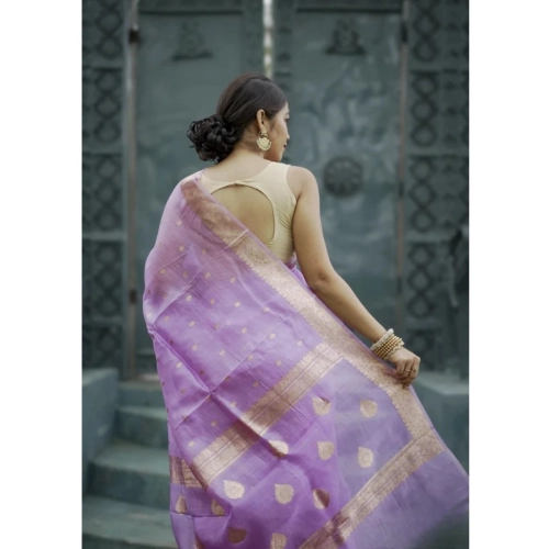 Women's Cotton  Printed Saree With Unstitched Blouse 5.5Mtr (Lavender)