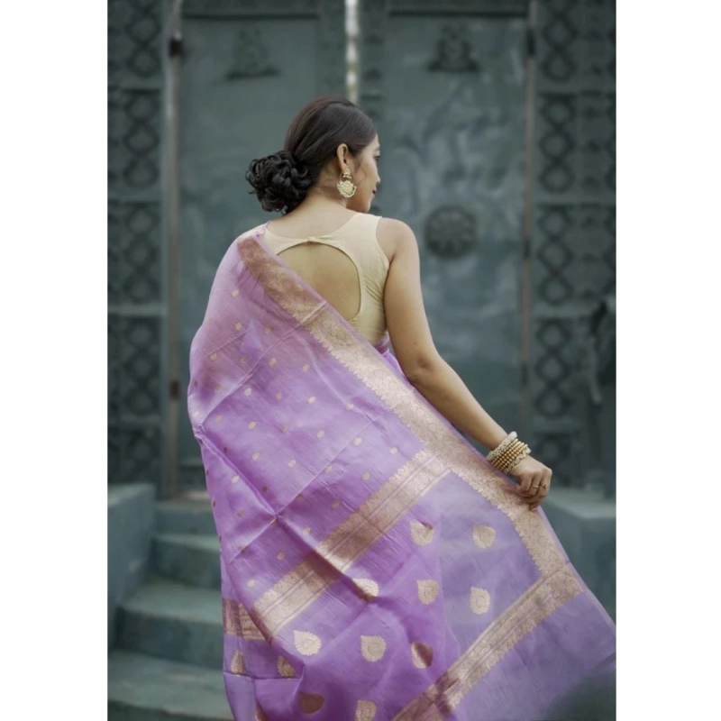 Women's Cotton  Printed Saree With Unstitched Blouse 5.5Mtr (Lavender)