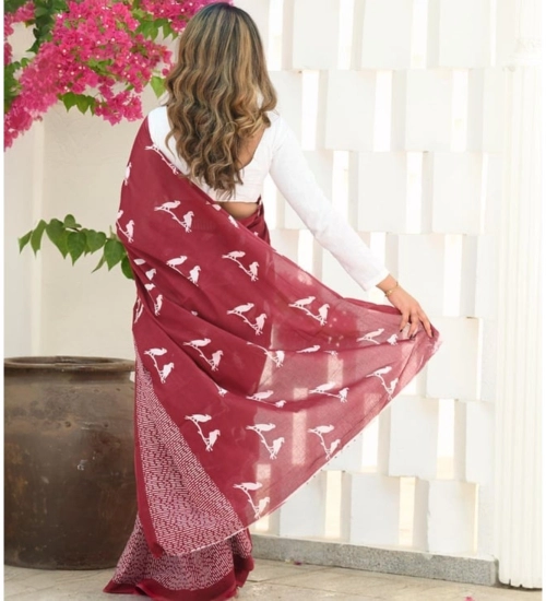 Generic Women's Silk Printed Saree With Unstitched Blouse 5.5Mtr (Maroon)