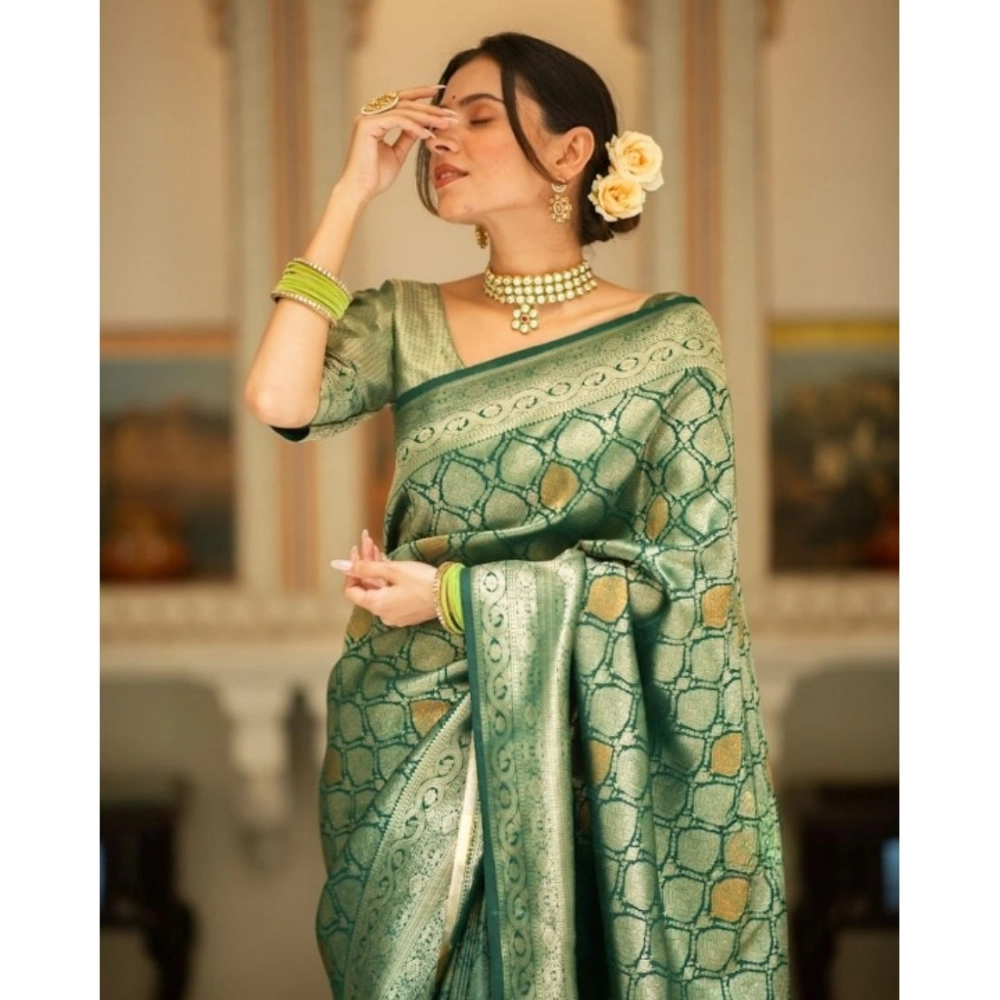 Generic Women's Silk Printed Saree With Unstitched Blouse 5.5Mtr (Green) Generic Women's Silk Printed Saree With Unstitched Blouse 5.5Mtr (Green)